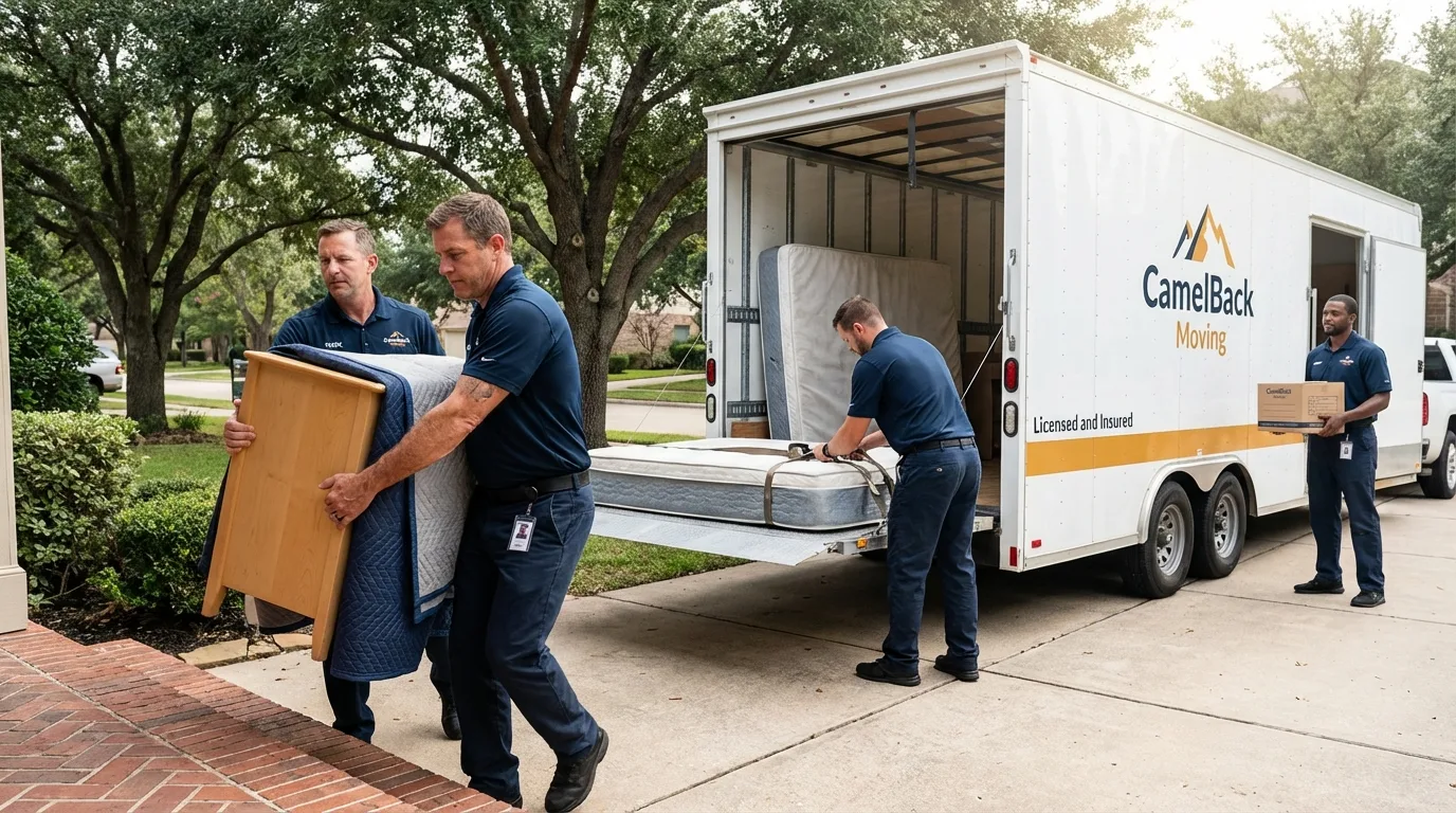 Crew loading residential truck for cross-state move from White Sulphur Springs, WV