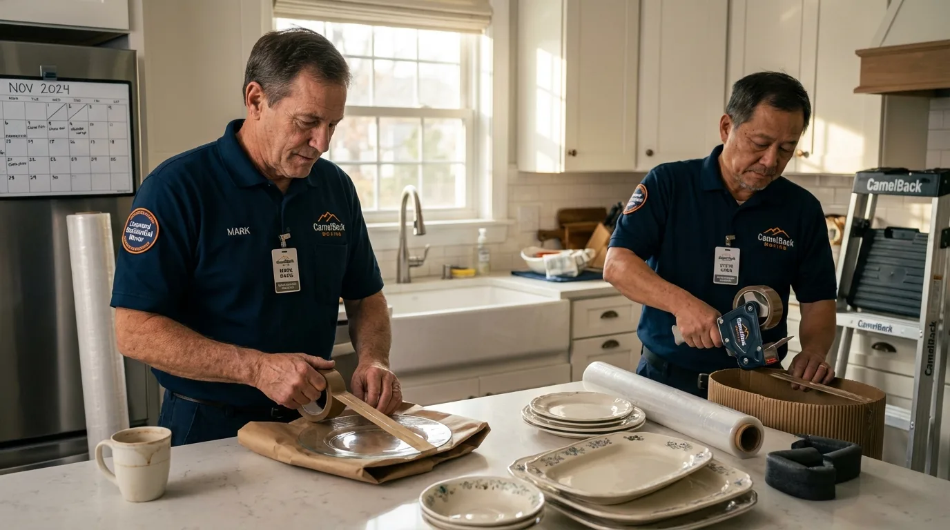 Professional crew packing kitchen dishware in White Sulphur Springs, WV